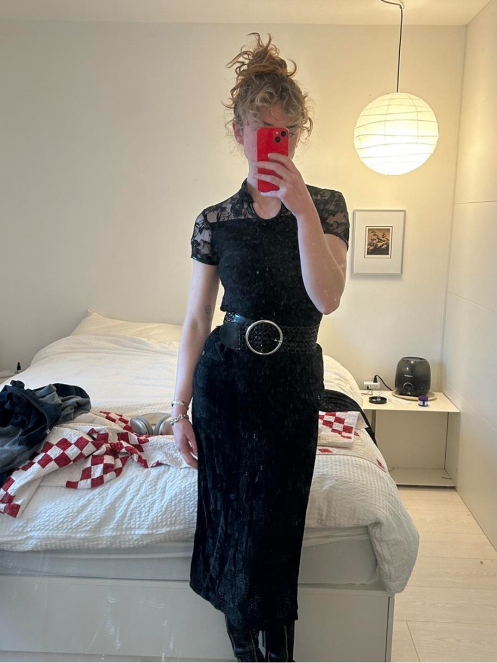 Vintage Black Lace-Detail Midi dress
